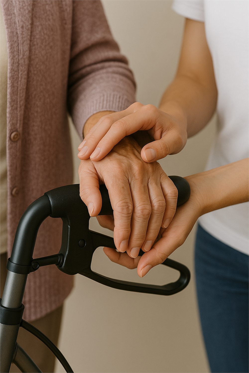 Ergotherapeutin unterstützt eine Seniorin im vertrauten häuslichen Umfeld